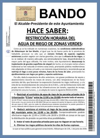 imagen RESTRICCIÓN HORARIA DEL RIEGO DE ZONAS VERDES DURANTE LOS MESES DE VERANO